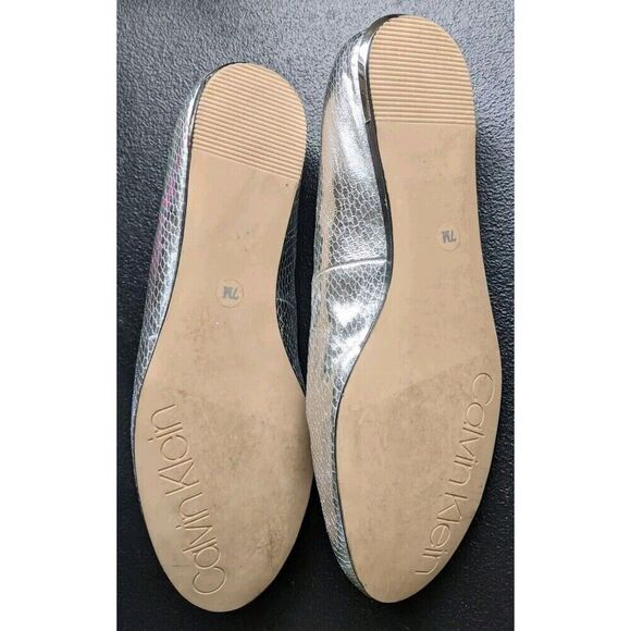 Calvin Klein Kosi Ballet Flats Silver Metallic Mini Python Size 7 - Picture 2 of 10